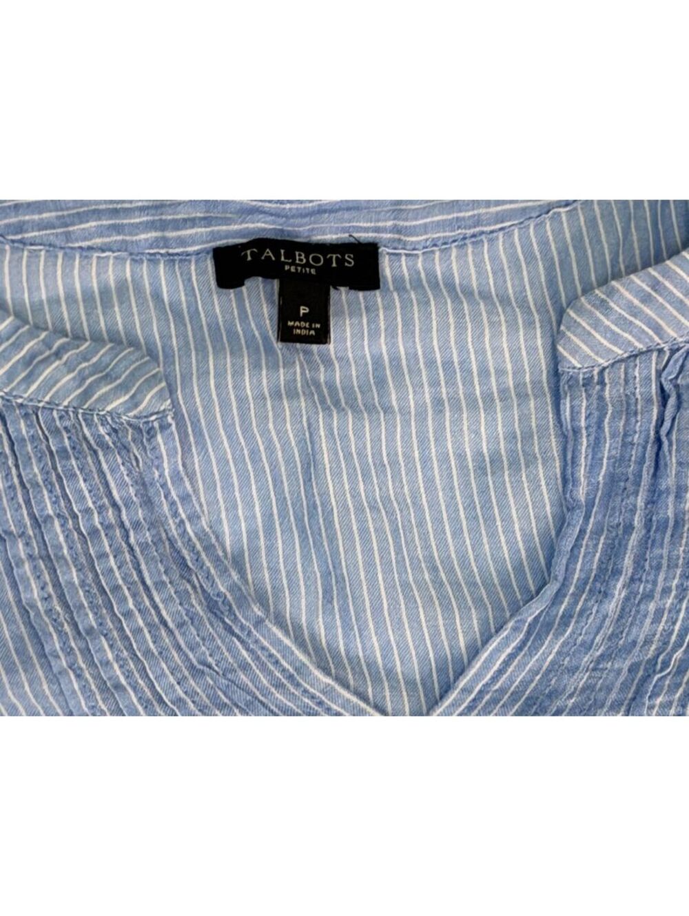 Talbots Petites Blue White Stripe Pintuck Blouse Size P Puff Sleeve Cottagecore